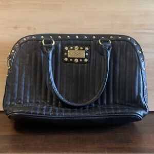Betsey Johnson Black Studded Handbag  Purse Rose Interior